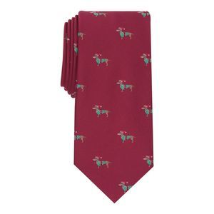 CLUBROOM Mens Burgundy Graphic Holiday Dachshund Slim Neck Tie